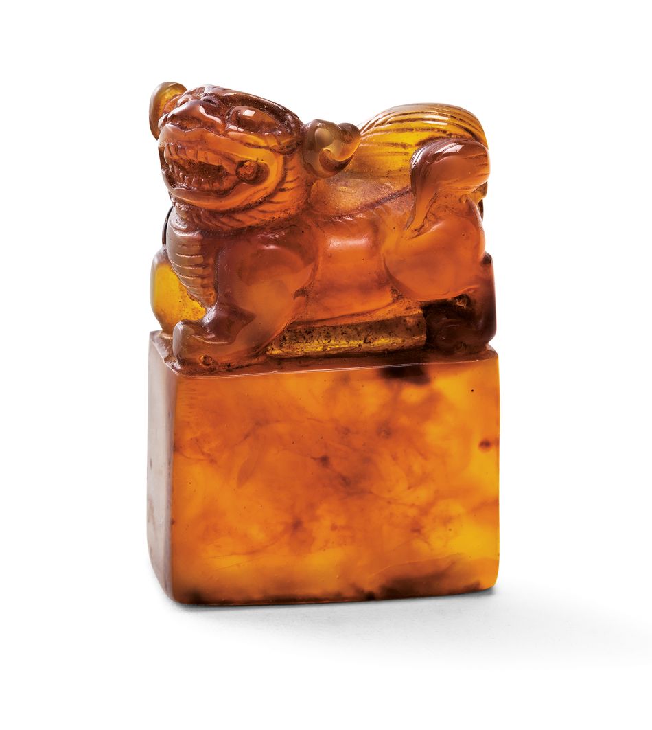 清 琥珀獸鈕印 印文：真水無香