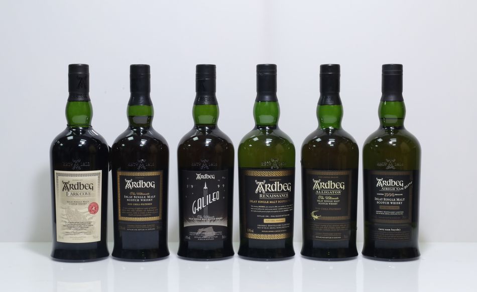 Ardbeg Alligator Limited Release/Ardbeg 1990 Airigh Nam Beist L6/Ardbeg 1998 Renaissance/Ardbeg 1999 Galileo/Ardbeg Ardbog/Ardbeg Dark Cove Committee Release