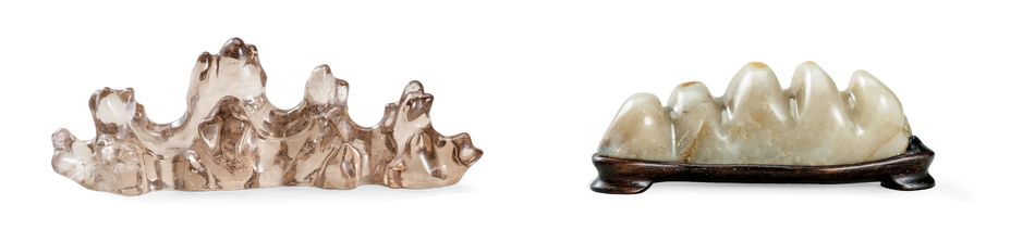 18/19世紀 水晶及青白玉山形筆擱（兩件一組）