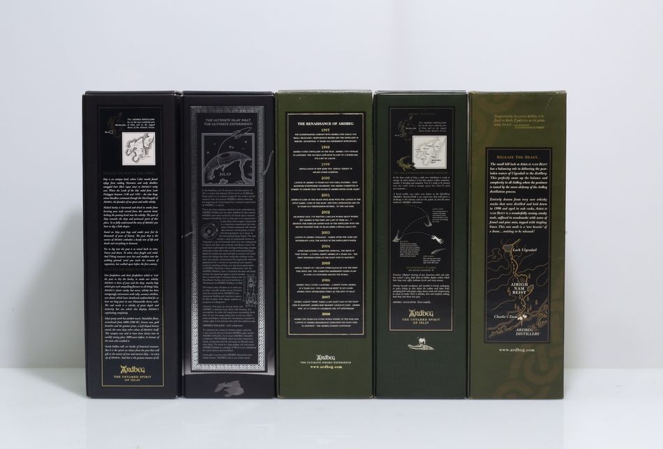 Ardbeg Alligator Limited Release/Ardbeg 1990 Airigh Nam Beist L6/Ardbeg 1998 Renaissance/Ardbeg 1999 Galileo/Ardbeg Ardbog/Ardbeg Dark Cove Committee Release