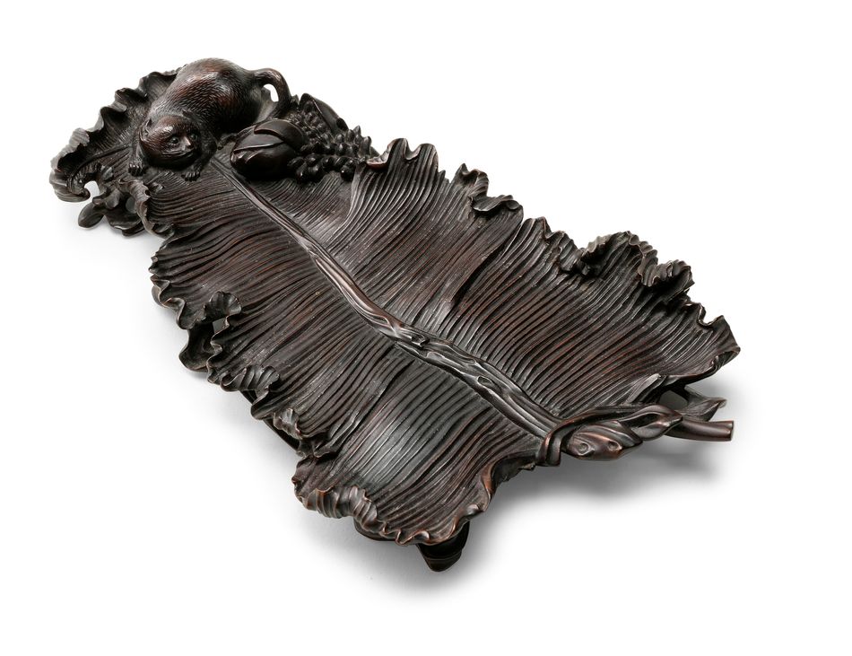 清 紫檀芭蕉狸貓茶盤