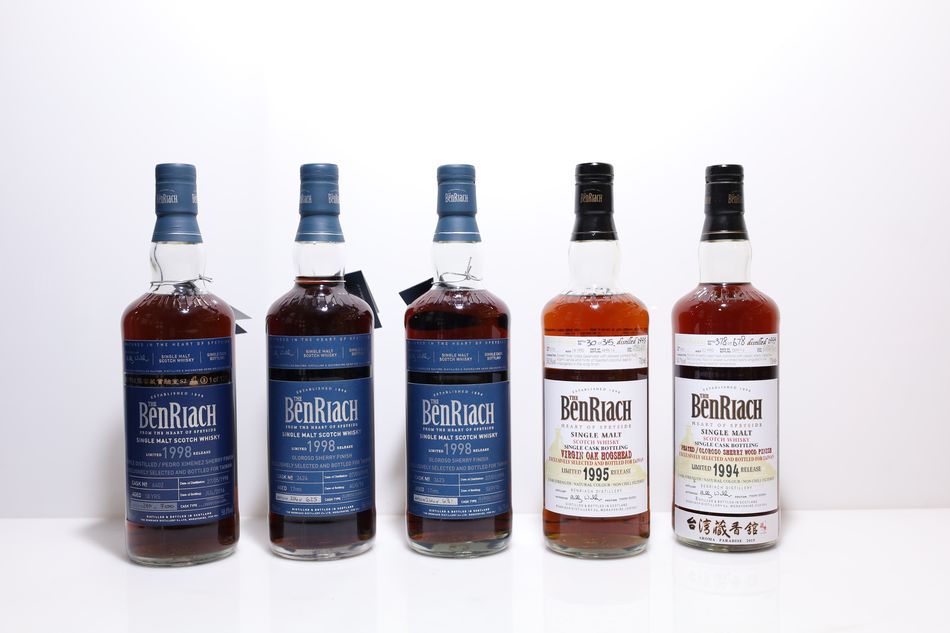 BenRiach 1994 20 Years Old Peated/BenRiach 1995 18 Years Old/BenRiach 1998 17 Years Old/BenRiach 1998 17 Years Old/BenRiach 1998 18 Years Old Triple Distilled