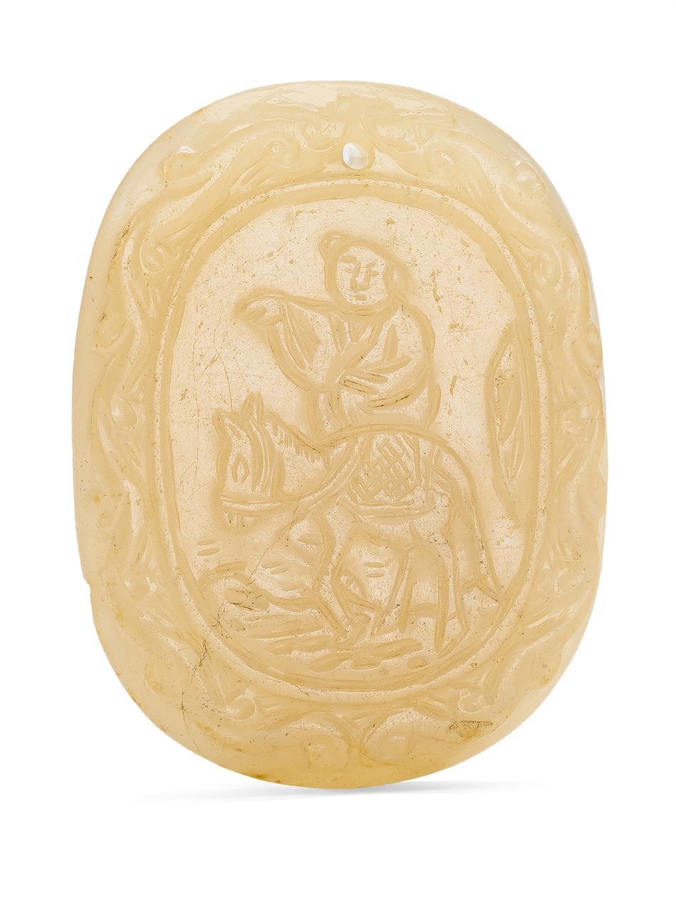 19世紀 「童子騎驢」詩文玉牌